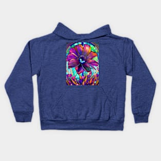 Stained Glass Purple Flower Kids Hoodie